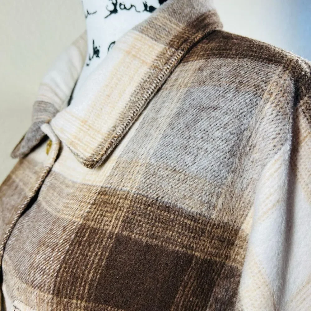 Banana Republic Brown Brushed Flannel Plaid Jacket Shacket  baddie size XXL